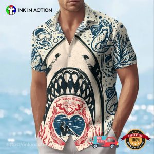 Shark Bite Button Jaws Shark Hawaiian Shirt