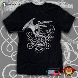 Silver Dragon Celtic Norse medieval fantasy art T shirt 3