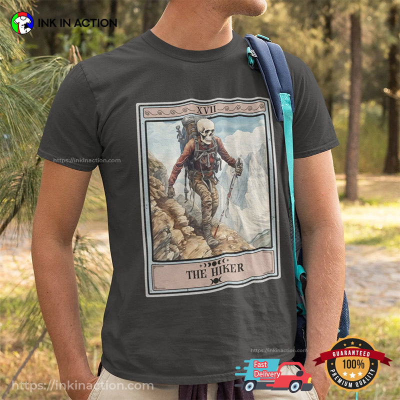 Skeleton The Hiker Tarot Card T-shirt Skeleton The Hiker Tarot Card T-shirt