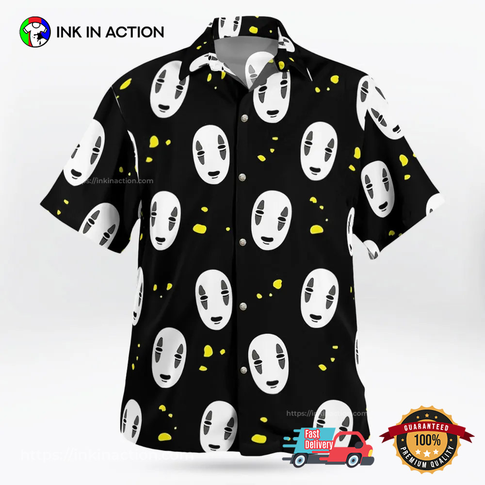 Spirited Away No Face Black Button Up Hawaiian Shirt Spirited Away No Face Black Button Up Hawaiian Shirt
