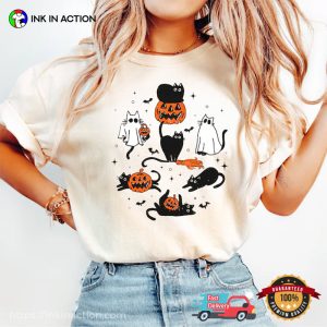 Spooky Season Ghost Cats And Pumpkin Head Comfort Colors T-shirt