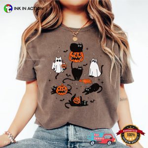 Spooky Season Ghost Cats And Pumpkin Head Comfort Colors T-shirt