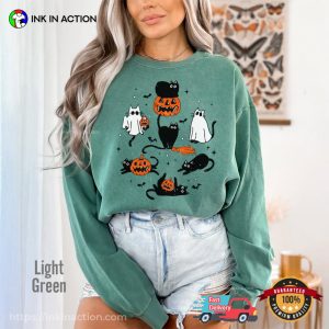 Spooky Season Ghost Cats And Pumpkin Head Comfort Colors T shirt 3