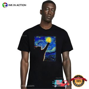 Starry Night Cat Playing Moon Funny T shirt 2