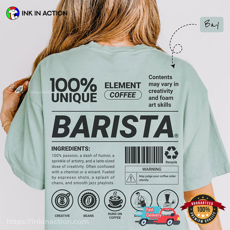 100% Unique Element Coffee Barista Ingredients Comfort Colors Tee