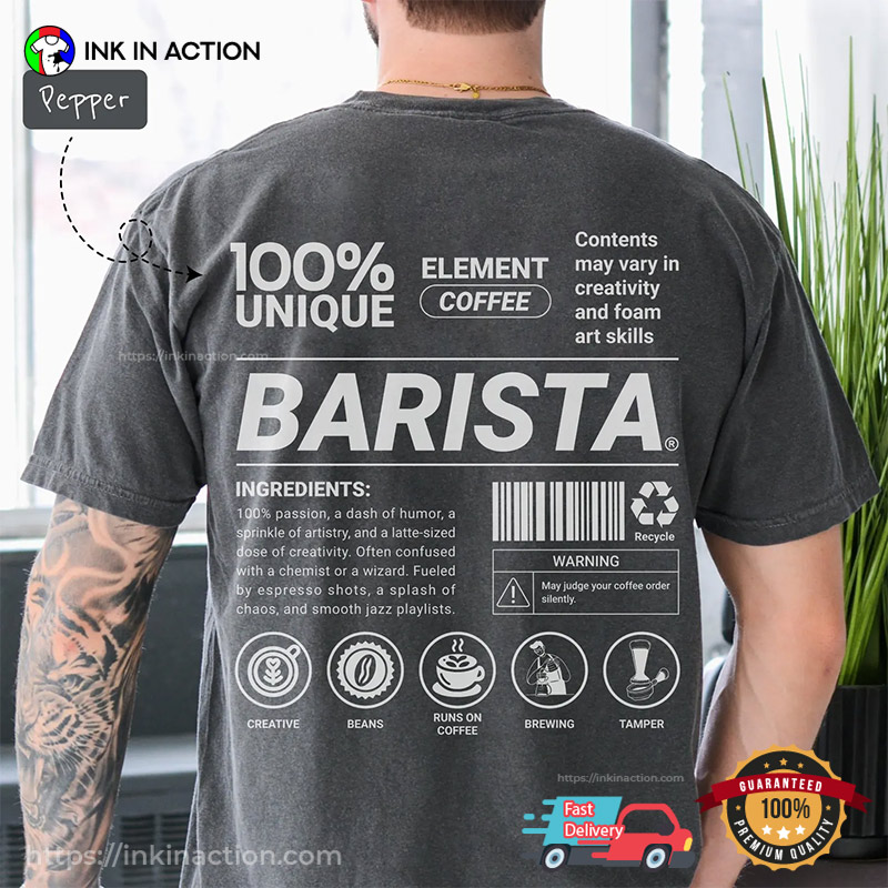 100% Unique Element Coffee Barista Ingredients Comfort Colors Tee