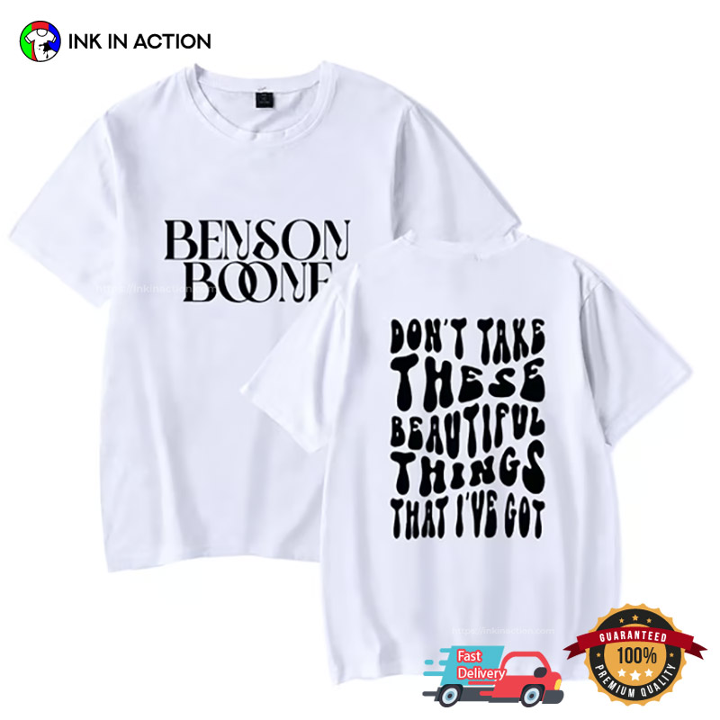 Benson Boone Beautiful Things Lyrics 2-sided T-shirt Benson Boone Beautiful Things Lyrics 2-sided T-shirt