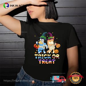 Cartoon bluey trick or treat T shirt 2