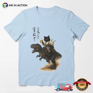 Cheers Samurai Cat Rides A T rex Retro Japanese Art T shirt 2