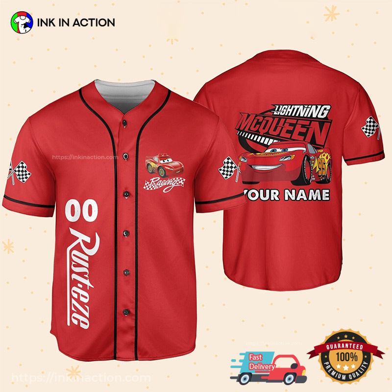 Custom Disney Cars Lightning McQueen Red Baseball Jersey Custom Disney Cars Lightning McQueen Red Baseball Jersey