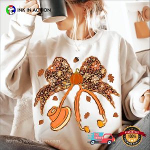 Fall Nurse Floral Pumpkin Fall T-shirt