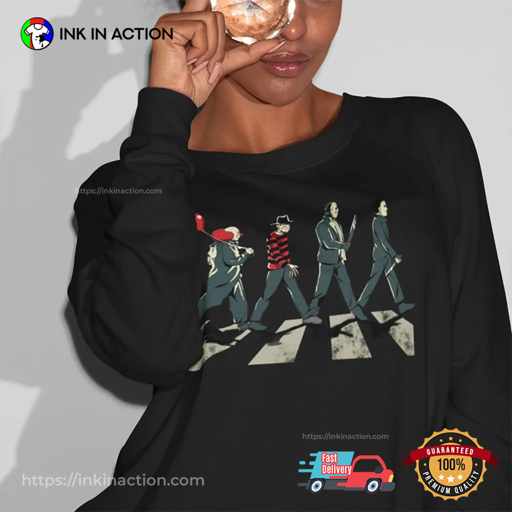 Horror Movie Characters Abbey Road T-shirt Horror Movie Characters Abbey Road T-shirt