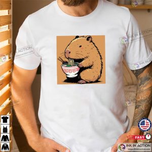 Kawaii Capybara Eating Ramen Art T shirt 3