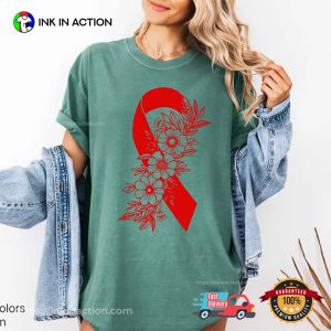 Red Ribbon Heart Disease Awareness Comfort Colors Shirt 2