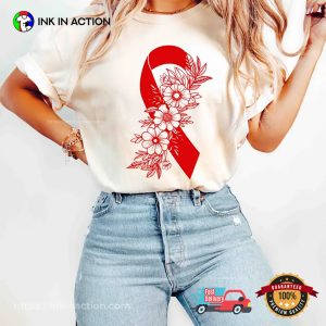 Red Ribbon Heart Disease Awareness Comfort Colors Shirt 4