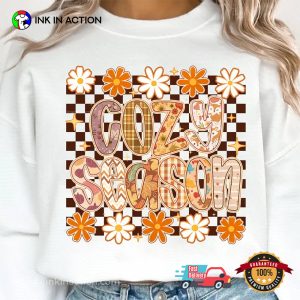 Retro Checkered Cozy Season Fall Vibes T shirt 2