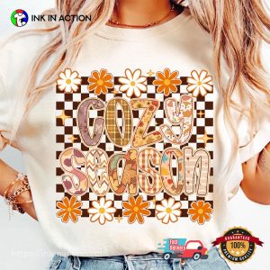 Retro Checkered Cozy Season Fall Vibes T shirt 3