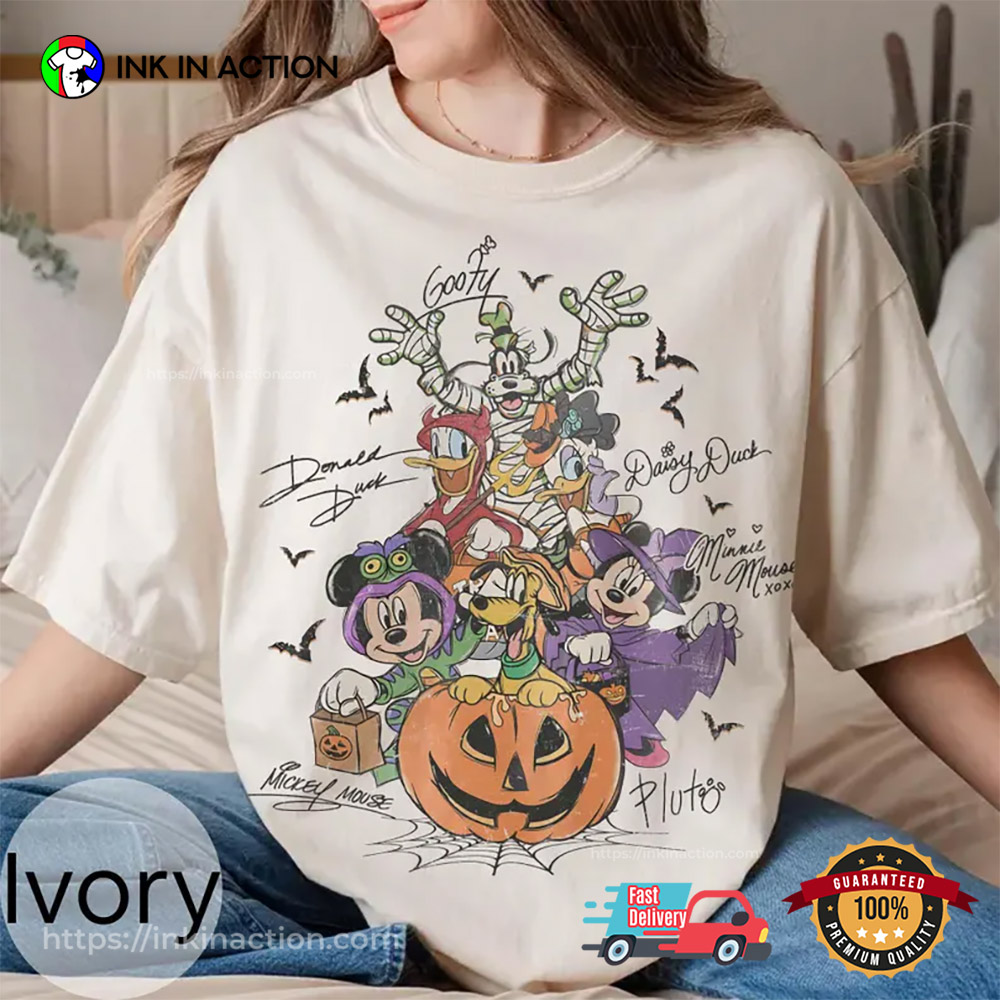 Retro Mickey & Friends With Signs Halloween Comfort Colors Shirt Retro Mickey & Friends With Signs Halloween Comfort Colors Shirt