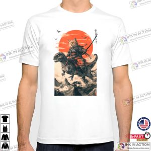 Samurai Cat Riding A Dinosaur Sunset Japanese Style T-shirt Samurai Cat Riding A Dinosaur Sunset Japanese Style T-shirt