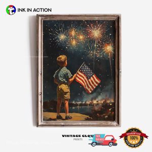 Vintage 4th Of July American Flag And Firework Poster Vintage 4th Of July American Flag And Firework Poster