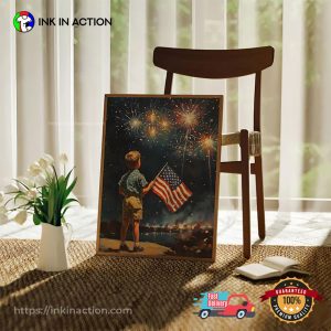 Vintage 4th Of July American Flag And Firework Poster