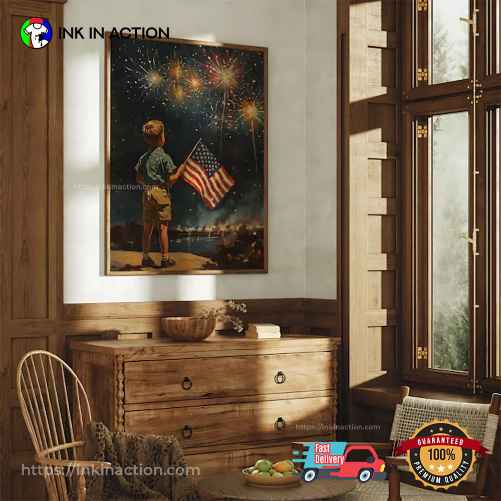 Vintage 4th Of July American Flag And Firework Poster Vintage 4th Of July American Flag And Firework Poster