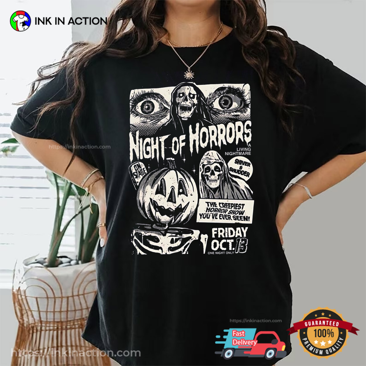 Vintage 90s Night Of Horrors Pumpkin Skeleton Comfort Colors T-shirt