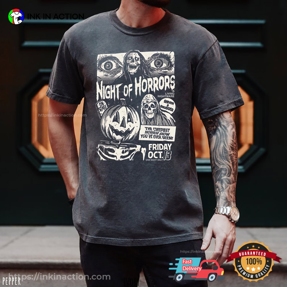 Vintage 90s Night Of Horrors Pumpkin Skeleton Comfort Colors T-shirt