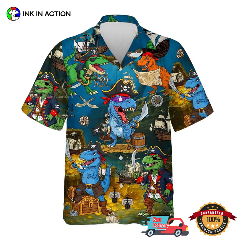 Adventure T-Rex Pirate Dinosaur Hawaiian Shirt Adventure T-Rex Pirate Dinosaur Hawaiian Shirt
