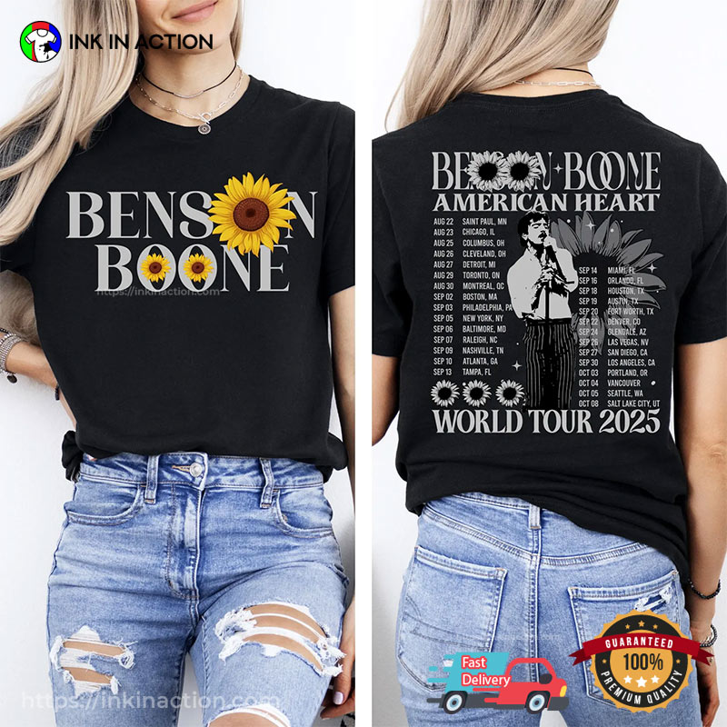 Benson Boone American Hearts World Music Tour 2025 2-sided Tee Benson Boone American Hearts World Music Tour 2025 2-sided Tee