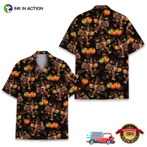 Bigfoot Thanksgiving Turkey Fall Season Hawaiian Shirt