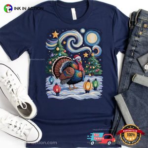Christmas Turkey Thanksgiving Starry Night Style T shirt 3