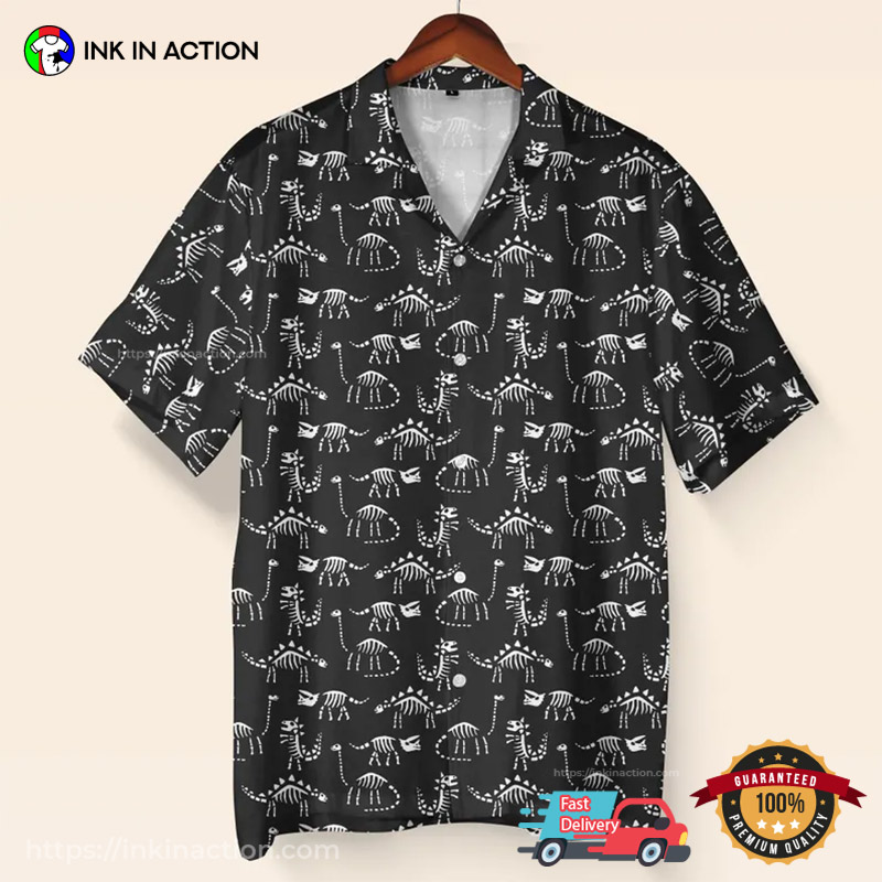 Dinosaur Skeleton Black Hawaiian Shirt Dinosaur Skeleton Black Hawaiian Shirt