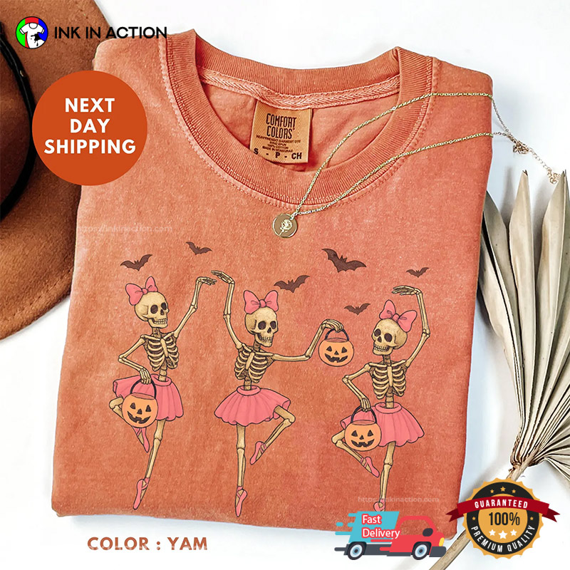 Halloween Dancing Skeleton Female Comfort Colors Tee Halloween Dancing Skeleton Female Comfort Colors Tee