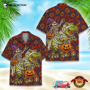 Halloween Skeleton Riding T-rex Hawaiian Shirt Halloween Skeleton Riding T-rex Hawaiian Shirt