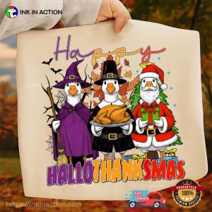Happy HalloThanksMas Silly Goose Funny Fall Season T-shirt