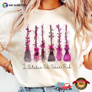 In October We Wear Pink Halloween witch's brooms Comfort Colors Tee 2