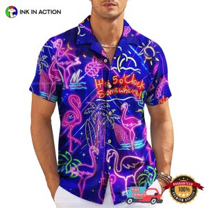 Neon Flamingo Beach Vacation Hawaiian Shirt 1