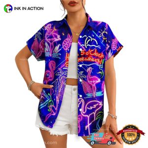 Neon Flamingo Beach Vacation Hawaiian Shirt