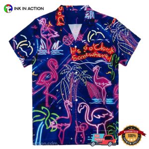 Neon Flamingo Beach Vacation Hawaiian Shirt