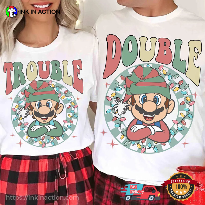 Nintendo Super Mario Bros Christmas Mario And Luigi Couple Matching T-shirt Nintendo Super Mario Bros Christmas Mario And Luigi Couple Matching T-shirt