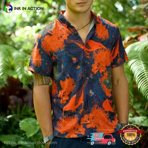 Orange Bird And Flower Art Hawaiian Shirt