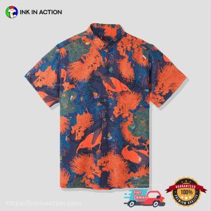 Orange Bird And Flower Art Hawaiian Shirt
