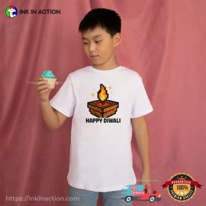 Pixel Minecraft Candle Happy Diwali T-shirt