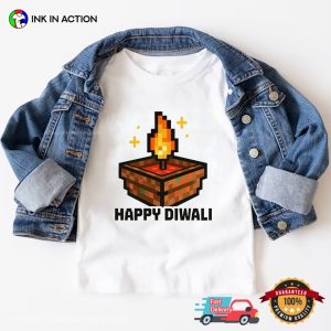 Pixel Minecraft Candle happy diwali T shirt 3