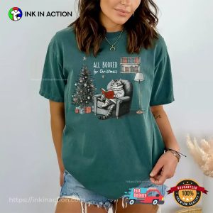 All Booked For Christmas Bookish Cat Comfort Colors Tee