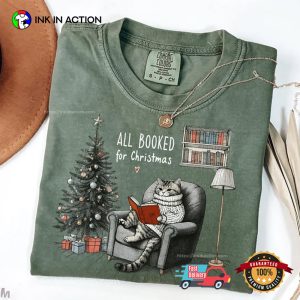 All Booked For Christmas Bookish Cat Comfort Colors Tee