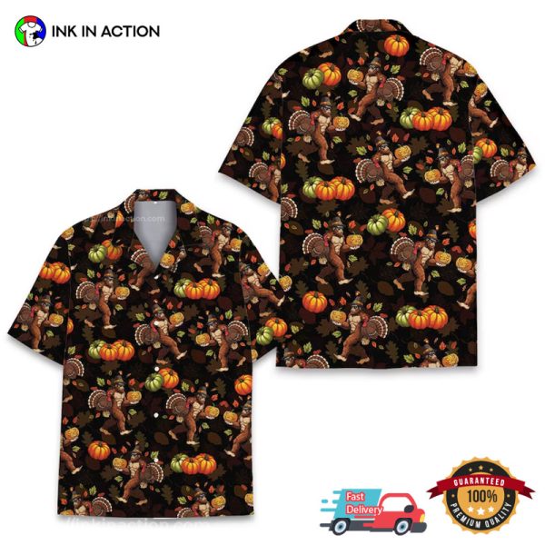 Bigfoot Thanksgiving Turkey Fall Season Hawaiian Shirt