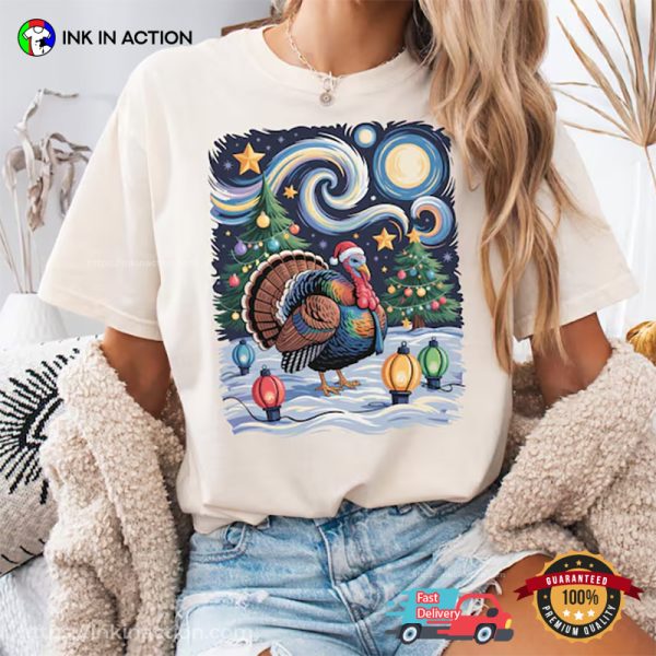 Christmas Turkey Thanksgiving Starry Night Style T shirt