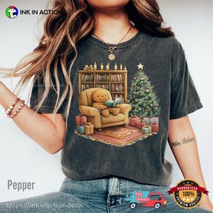 Cozy Christmas Gingerbread Reading Books Comfort Colors Shirt 2 InkInAction.com